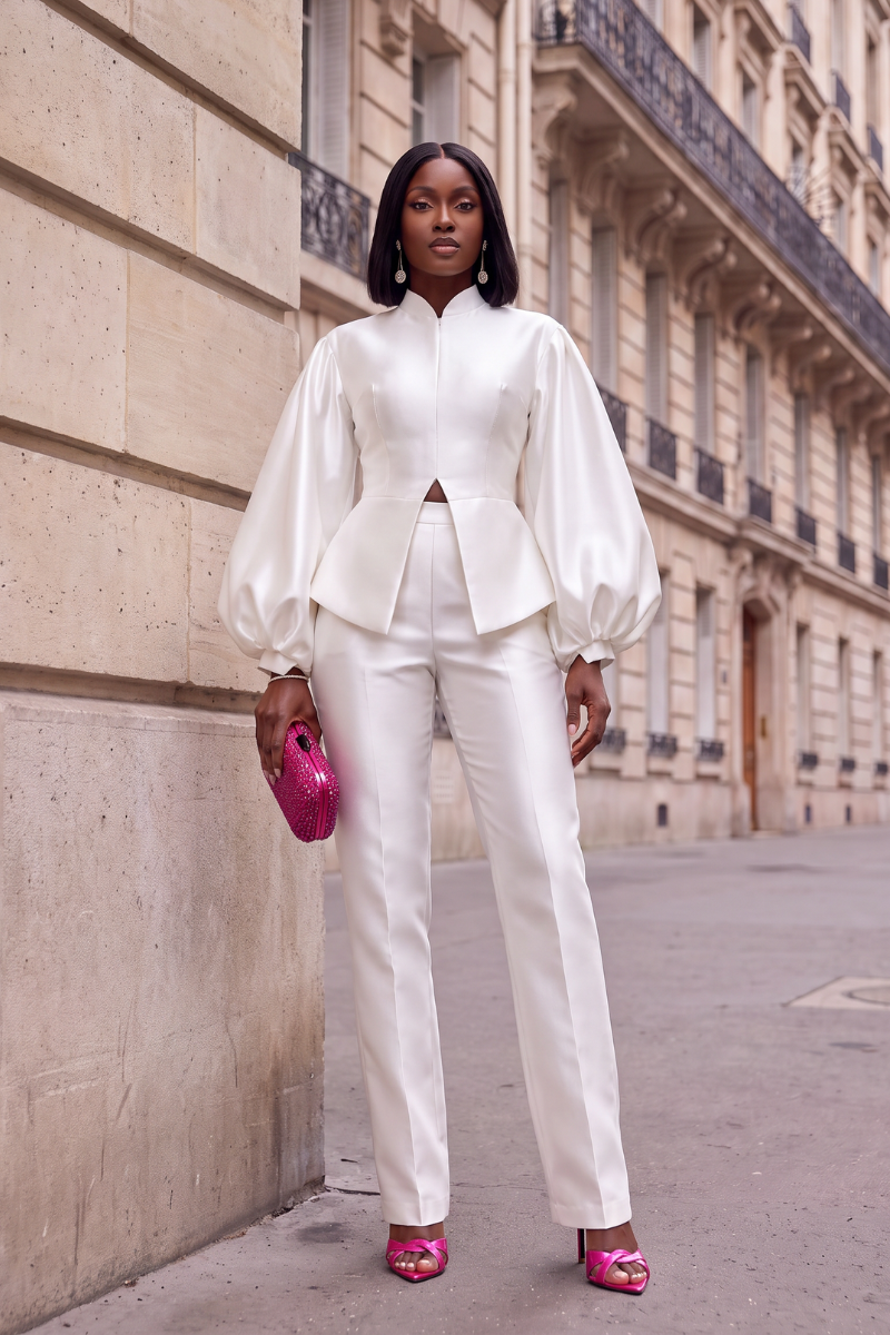 Elysian Pearl Satin Peplum set