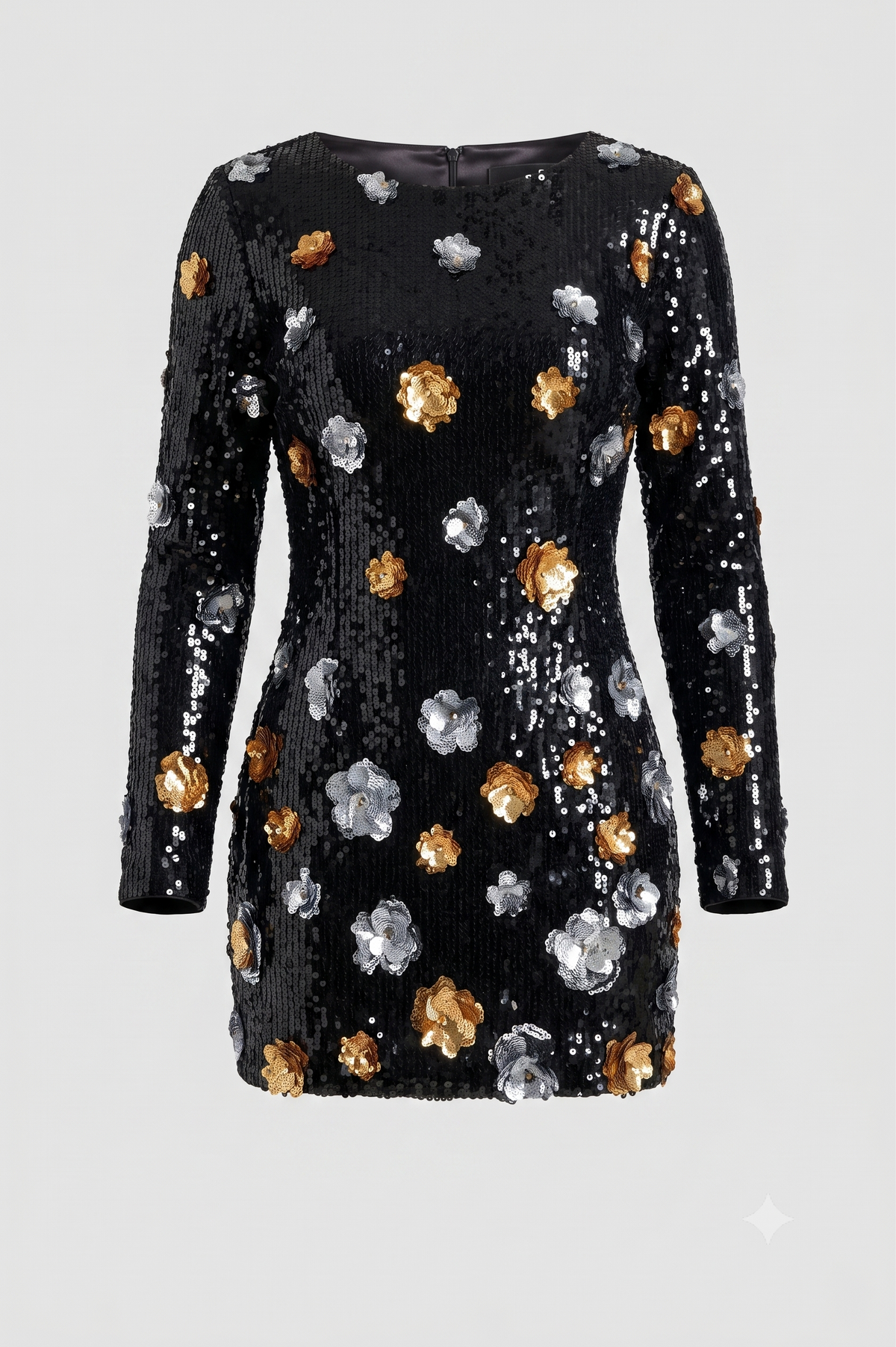 The Serena Floral Sequin Mini Dress – Midnight Gold
