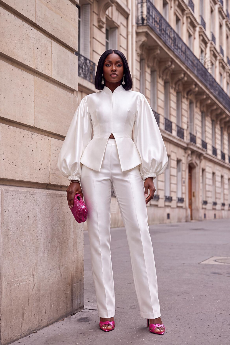 Elysian Pearl Satin Peplum set