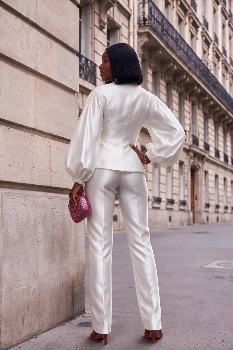 Elysian Pearl Satin Peplum set