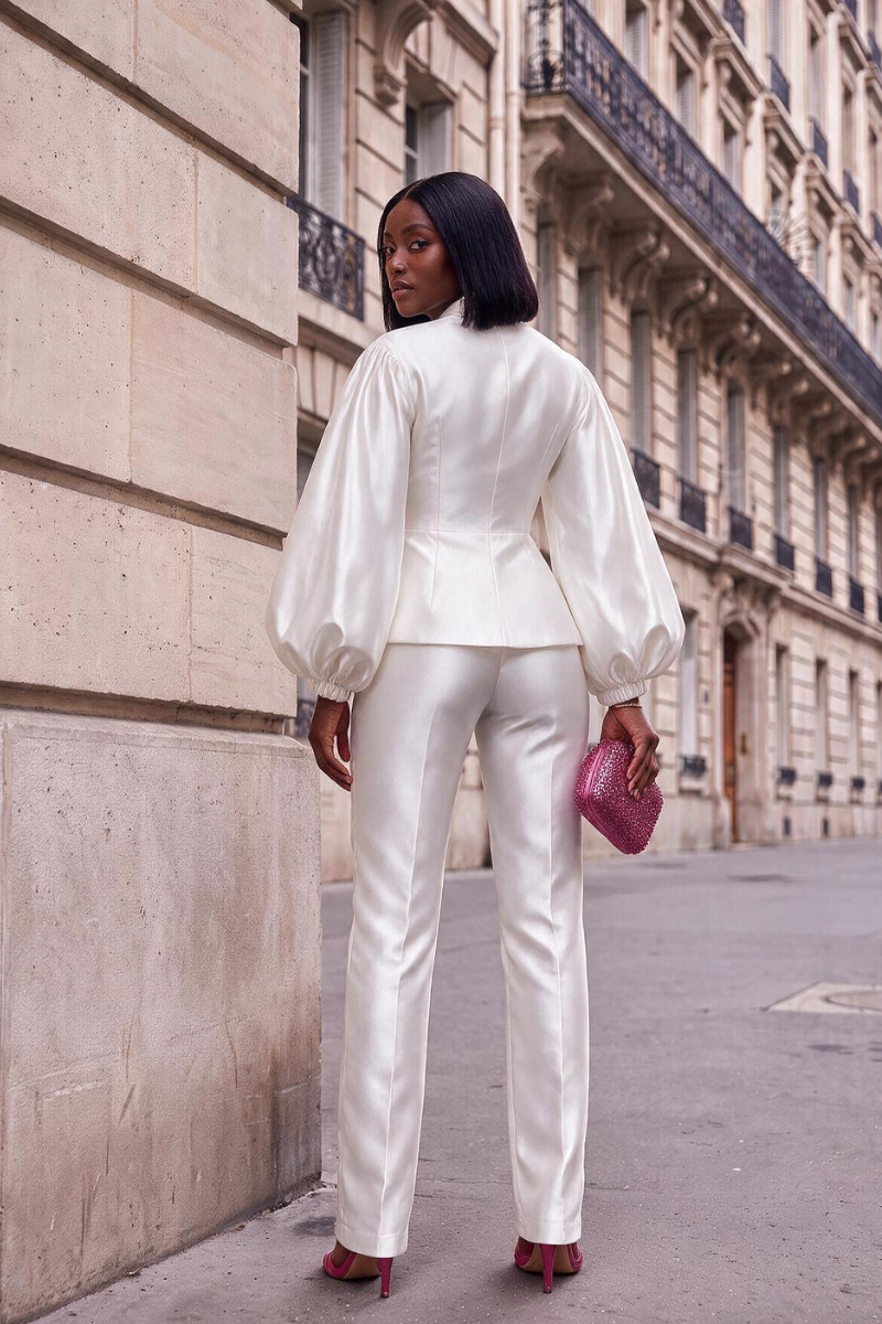 Elysian Pearl Satin Peplum set